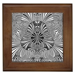 Abstract Art Black And White Floral Intricate Pattern Framed Tile by SpinnyChairDesigns