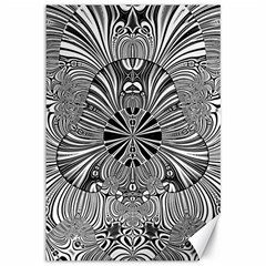 Abstract Art Black And White Floral Intricate Pattern Canvas 12  X 18  by SpinnyChairDesigns