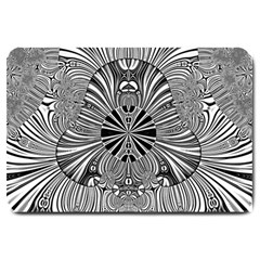 Abstract Art Black And White Floral Intricate Pattern Large Doormat  by SpinnyChairDesigns