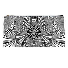 Abstract Art Black And White Floral Intricate Pattern Pencil Case by SpinnyChairDesigns