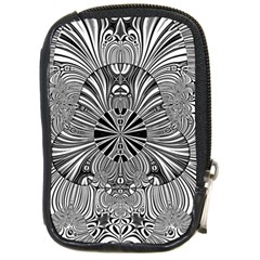 Abstract Art Black And White Floral Intricate Pattern Compact Camera Leather Case by SpinnyChairDesigns