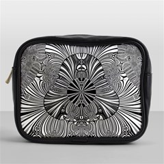 Abstract Art Black And White Floral Intricate Pattern Mini Toiletries Bag (one Side) by SpinnyChairDesigns