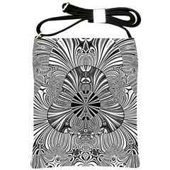 Abstract Art Black And White Floral Intricate Pattern Shoulder Sling Bag by SpinnyChairDesigns