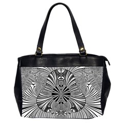 Abstract Art Black And White Floral Intricate Pattern Oversize Office Handbag (2 Sides) by SpinnyChairDesigns