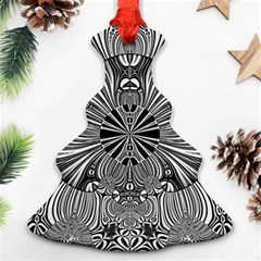 Abstract Art Black And White Floral Intricate Pattern Christmas Tree Ornament (two Sides) by SpinnyChairDesigns