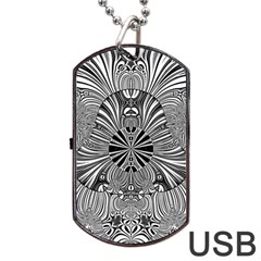 Abstract Art Black And White Floral Intricate Pattern Dog Tag Usb Flash (one Side) by SpinnyChairDesigns