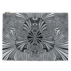 Abstract Art Black And White Floral Intricate Pattern Cosmetic Bag (xxl) by SpinnyChairDesigns