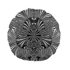 Abstract Art Black And White Floral Intricate Pattern Standard 15  Premium Round Cushions