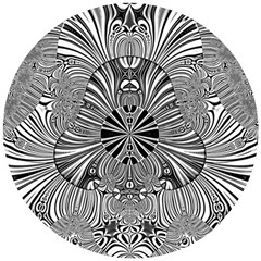 Abstract Art Black And White Floral Intricate Pattern Wooden Puzzle Round by SpinnyChairDesigns