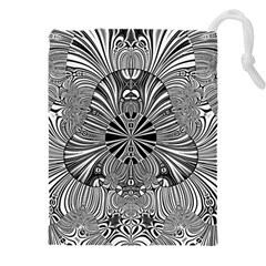 Abstract Art Black And White Floral Intricate Pattern Drawstring Pouch (5xl) by SpinnyChairDesigns