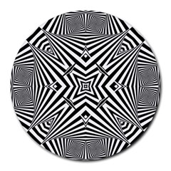 Black And White Line Art Pattern Stripes Round Mousepads by SpinnyChairDesigns