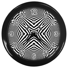 Black And White Line Art Pattern Stripes Wall Clock (black) by SpinnyChairDesigns