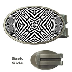 Black And White Line Art Pattern Stripes Money Clips (oval)  by SpinnyChairDesigns