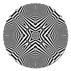 Black And White Line Art Pattern Stripes Magnet 5  (round) by SpinnyChairDesigns