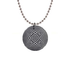 Black And White Line Art Pattern Stripes 1  Button Necklace