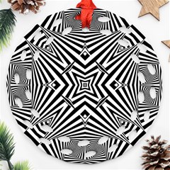 Black And White Line Art Pattern Stripes Ornament (round Filigree) by SpinnyChairDesigns