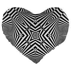 Black And White Line Art Pattern Stripes Large 19  Premium Flano Heart Shape Cushions by SpinnyChairDesigns