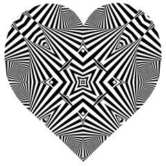 Black And White Line Art Pattern Stripes Wooden Puzzle Heart by SpinnyChairDesigns