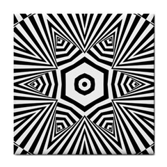 Black And White Line Art Stripes Pattern Tile Coaster by SpinnyChairDesigns