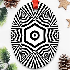 Black And White Line Art Stripes Pattern Ornament (oval) by SpinnyChairDesigns