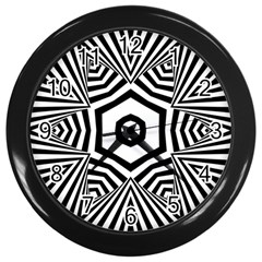 Black And White Line Art Stripes Pattern Wall Clock (black) by SpinnyChairDesigns