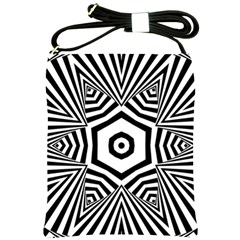 Black And White Line Art Stripes Pattern Shoulder Sling Bag by SpinnyChairDesigns