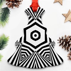 Black And White Line Art Stripes Pattern Christmas Tree Ornament (two Sides) by SpinnyChairDesigns