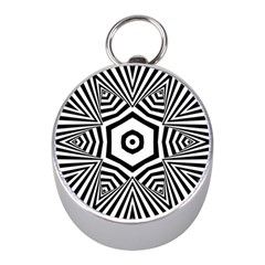 Black And White Line Art Stripes Pattern Mini Silver Compasses by SpinnyChairDesigns