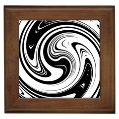 Black And White Swirl Spiral Swoosh Pattern Framed Tile by SpinnyChairDesigns