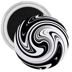 Black And White Swirl Spiral Swoosh Pattern 3  Magnets by SpinnyChairDesigns