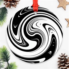 Black And White Swirl Spiral Swoosh Pattern Ornament (round) by SpinnyChairDesigns