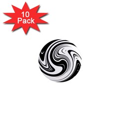 Black And White Swirl Spiral Swoosh Pattern 1  Mini Magnet (10 Pack)  by SpinnyChairDesigns