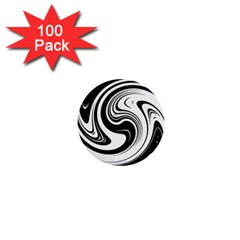 Black And White Swirl Spiral Swoosh Pattern 1  Mini Buttons (100 Pack)  by SpinnyChairDesigns