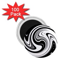 Black And White Swirl Spiral Swoosh Pattern 1 75  Magnets (100 Pack)  by SpinnyChairDesigns