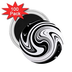 Black And White Swirl Spiral Swoosh Pattern 2 25  Magnets (100 Pack)  by SpinnyChairDesigns