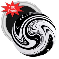 Black And White Swirl Spiral Swoosh Pattern 3  Magnets (100 Pack) by SpinnyChairDesigns