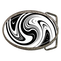 Black And White Swirl Spiral Swoosh Pattern Belt Buckles by SpinnyChairDesigns