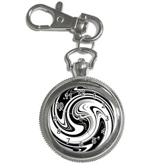 Black And White Swirl Spiral Swoosh Pattern Key Chain Watches by SpinnyChairDesigns