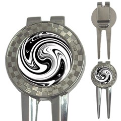 Black And White Swirl Spiral Swoosh Pattern 3-in-1 Golf Divots by SpinnyChairDesigns