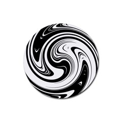 Black And White Swirl Spiral Swoosh Pattern Rubber Coaster (round)  by SpinnyChairDesigns