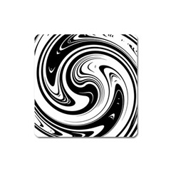 Black And White Swirl Spiral Swoosh Pattern Square Magnet by SpinnyChairDesigns