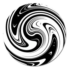 Black And White Swirl Spiral Swoosh Pattern Magnet 5  (round) by SpinnyChairDesigns