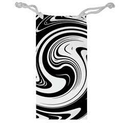 Black And White Swirl Spiral Swoosh Pattern Jewelry Bag by SpinnyChairDesigns