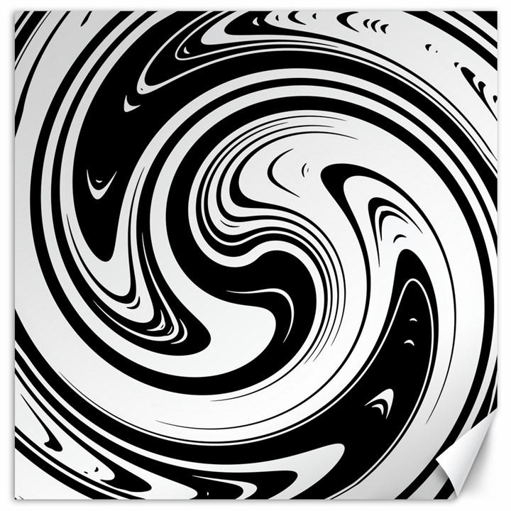 Black and White Swirl Spiral Swoosh Pattern Canvas 12  x 12 