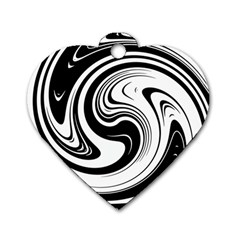 Black And White Swirl Spiral Swoosh Pattern Dog Tag Heart (one Side) by SpinnyChairDesigns