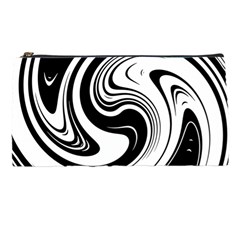 Black And White Swirl Spiral Swoosh Pattern Pencil Case by SpinnyChairDesigns