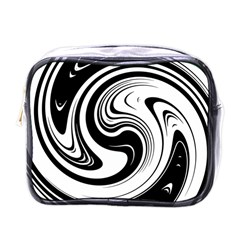 Black And White Swirl Spiral Swoosh Pattern Mini Toiletries Bag (one Side) by SpinnyChairDesigns