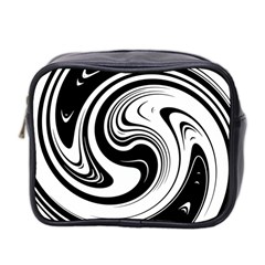 Black And White Swirl Spiral Swoosh Pattern Mini Toiletries Bag (two Sides) by SpinnyChairDesigns