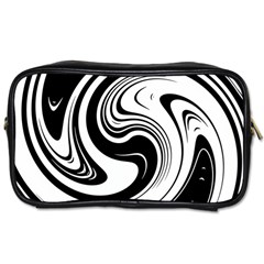 Black And White Swirl Spiral Swoosh Pattern Toiletries Bag (two Sides) by SpinnyChairDesigns