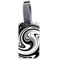 Black And White Swirl Spiral Swoosh Pattern Luggage Tag (two Sides) by SpinnyChairDesigns